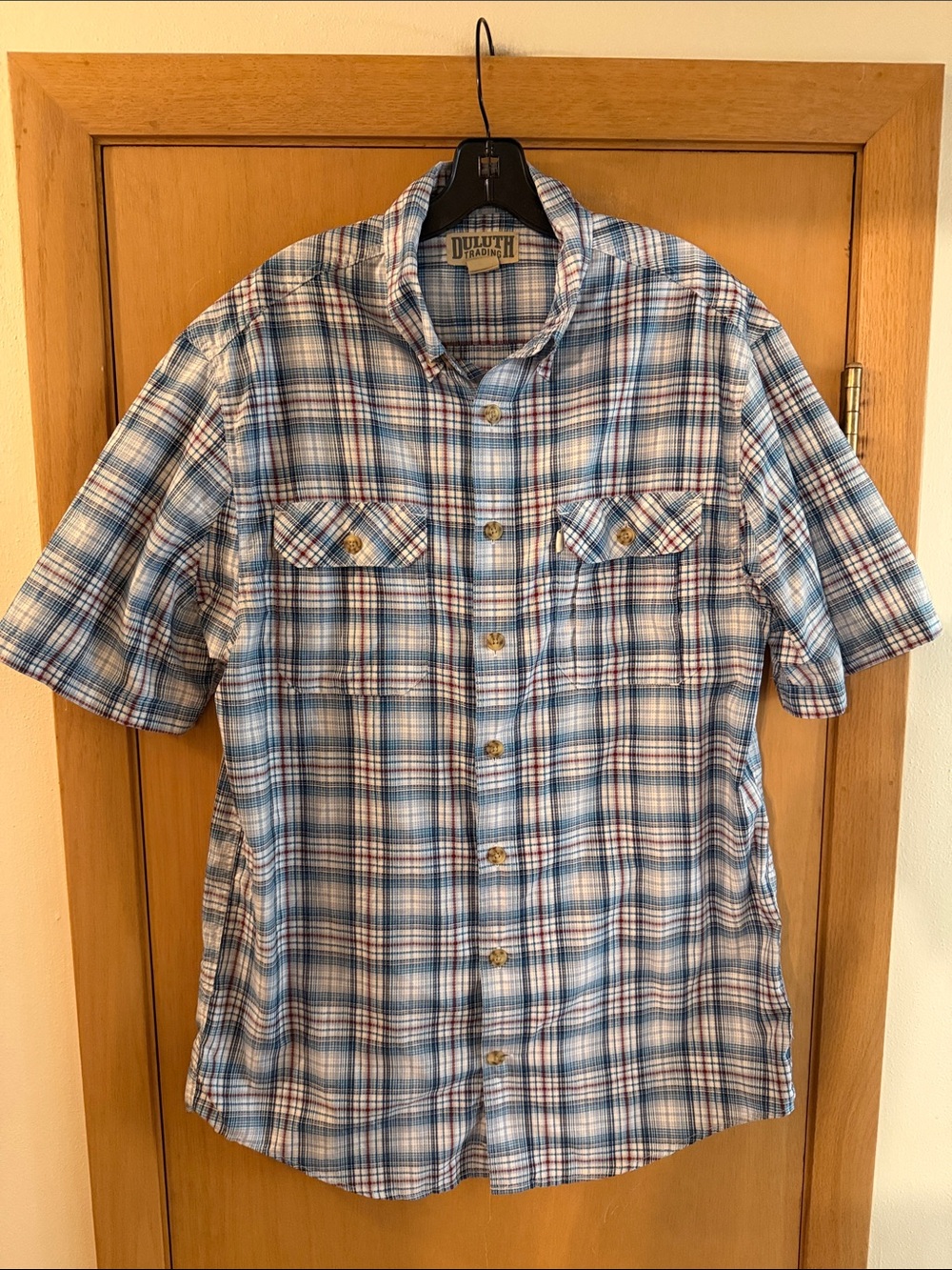 Duluth Company Breezeshooter Performance Plaid Button Up Shirt Blue Med Tall